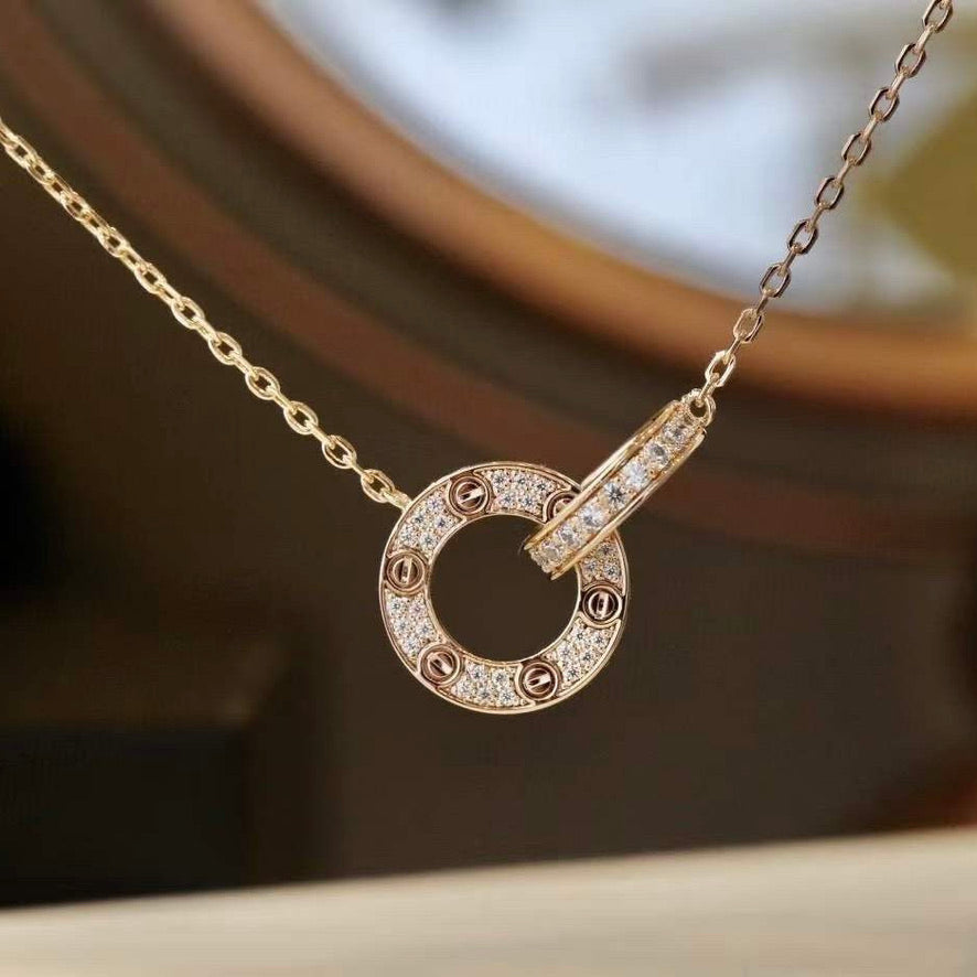 DIANA LOVE 7.6MM NECKLACE ROSE GOLD AND SILVER FULL DIAMOND