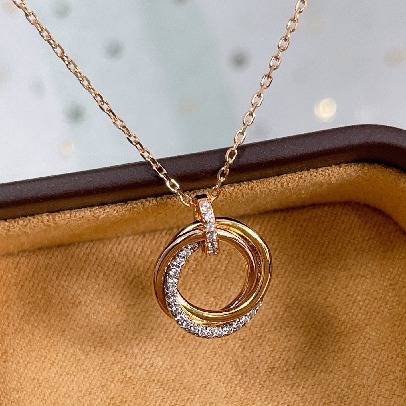 DIANA TRINITY NECKLACE SILVER GOLD PINK GOLD DIAMONDS