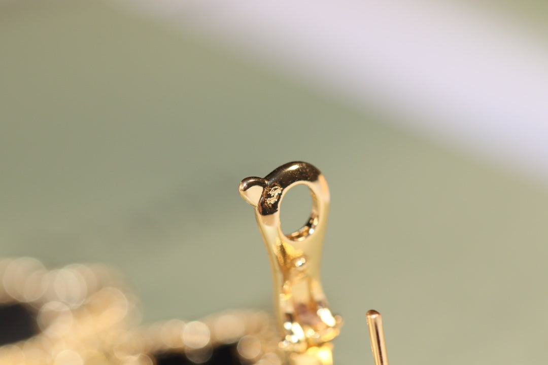 DIANA CLOVER EARRINGS GOLD ONYX MOP 3 MOTIF