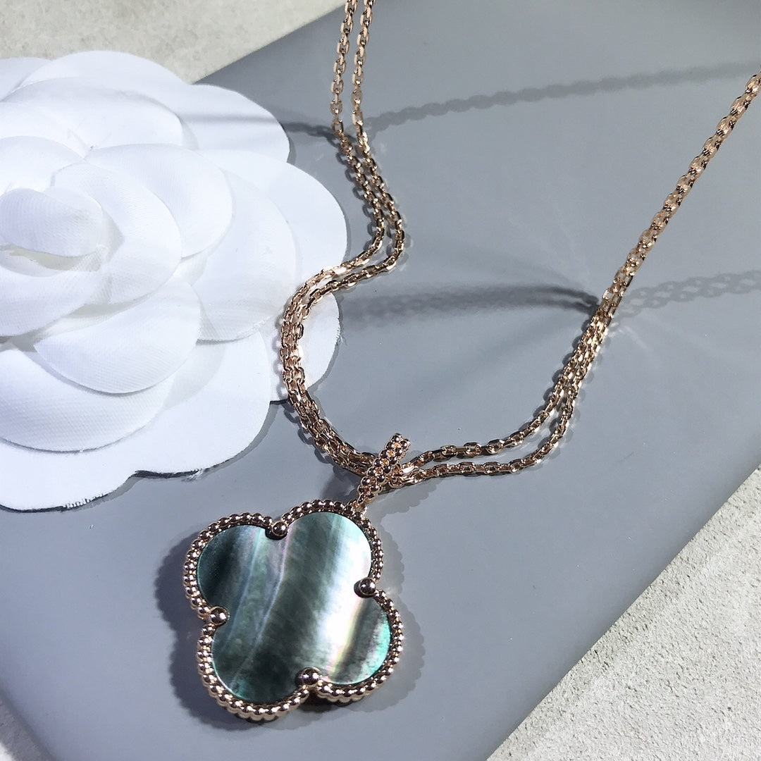 DIANA CLOVER 25MM GOLD DARK MOP BIG CLOVER NECKLACE