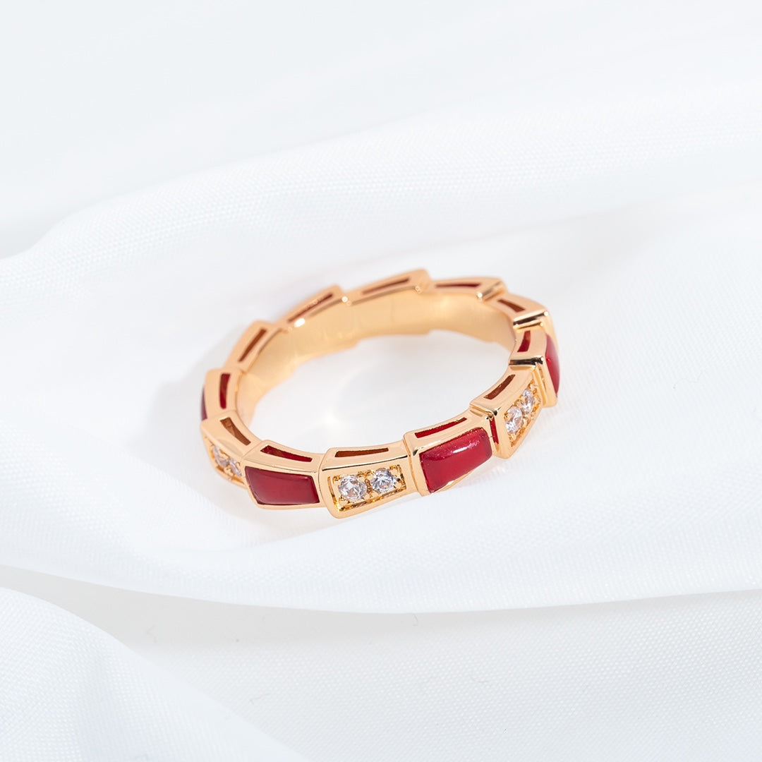 ANILLO DIANA SERPENTI ORO ROSA CORNALINA DIAMANTE 3MM