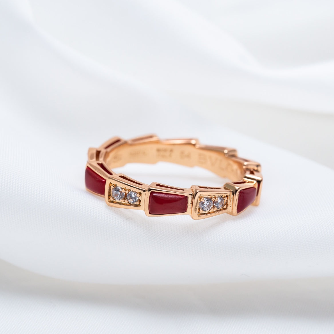DIANA SERPENTI RING PINK GOLD CARNELIAN DIAMOND 3MM