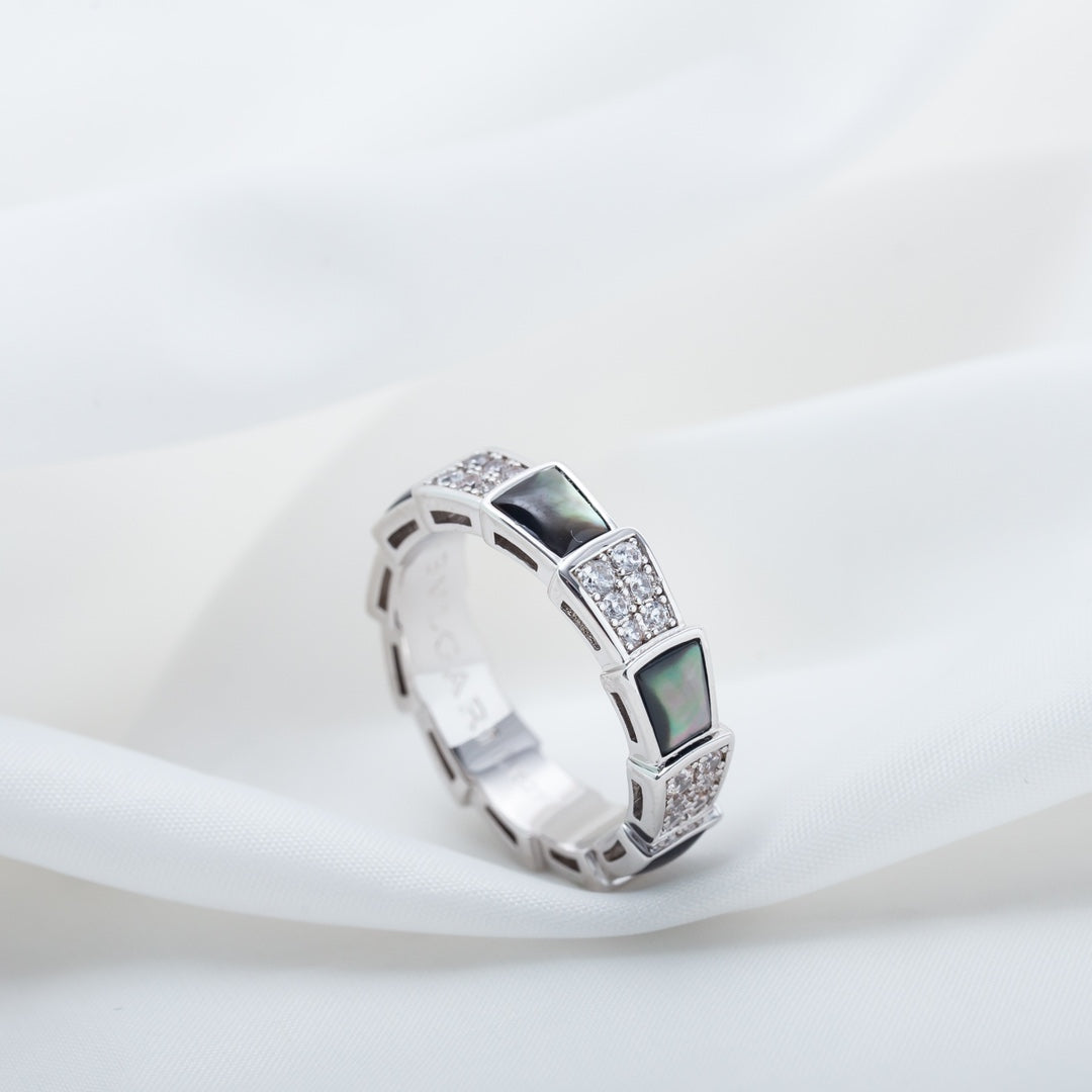 DIANA SERPENTI RING SILVER DIAMOND BLACK MOP 4MM
