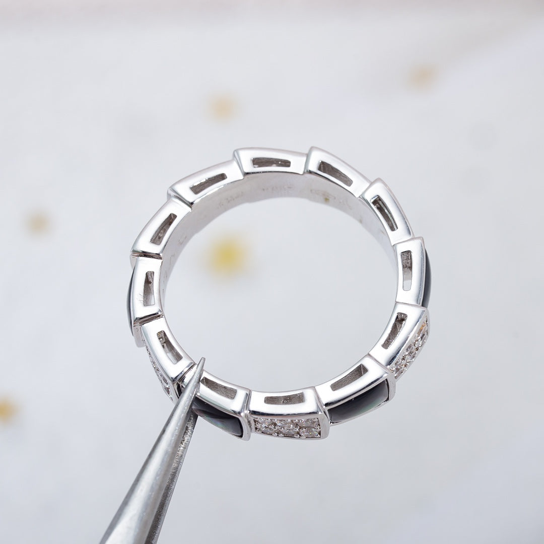 ANILLO DIANA SERPENTI PLATA DIAMANTE NEGRO MOP 4MM