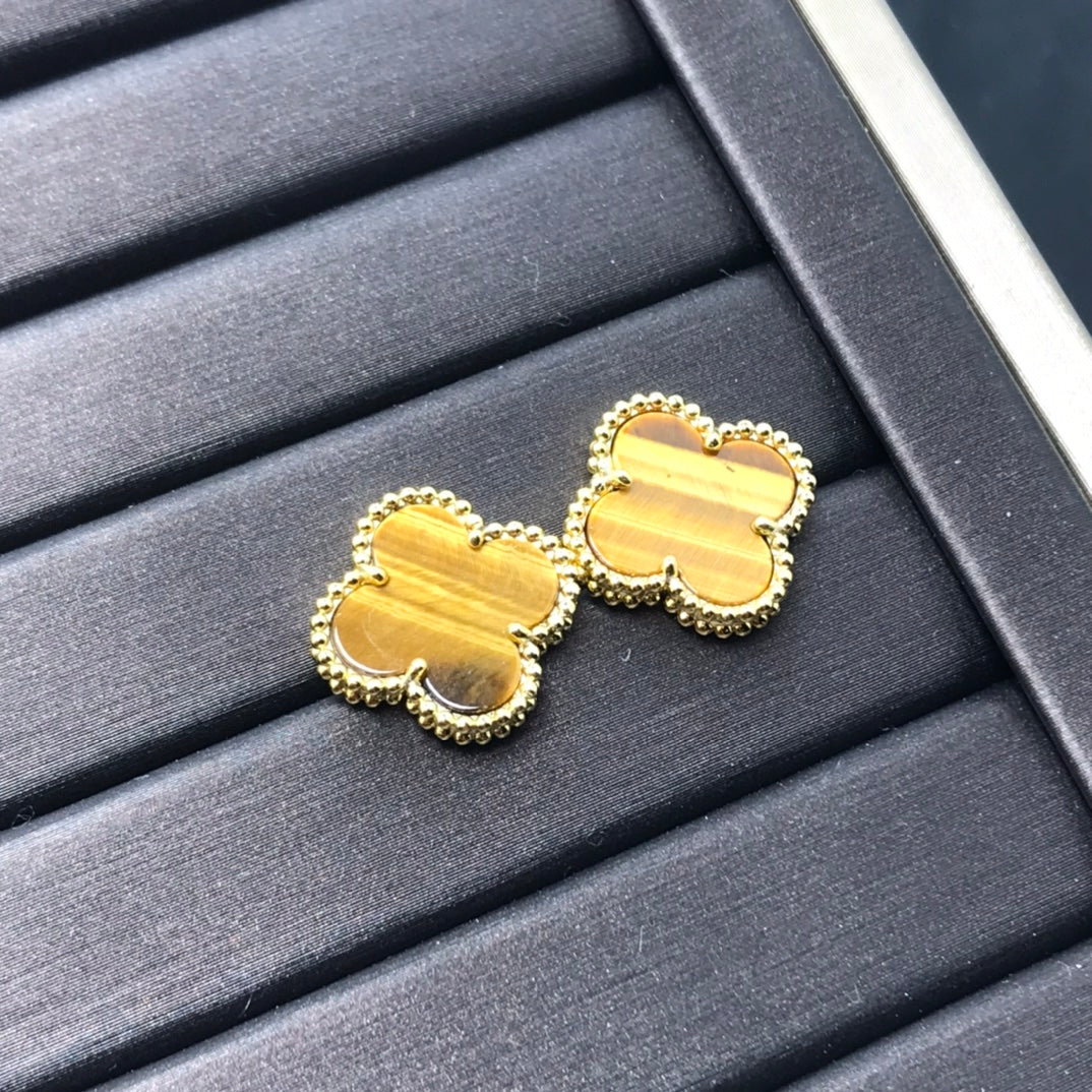 DIANA CLOVER MEDIUM 1 MOTIFS TIGER EYE EARRINGS