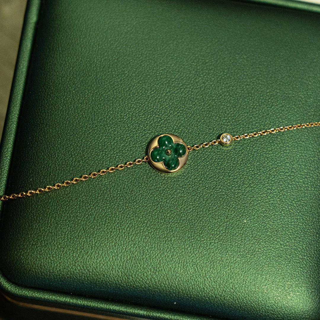 DIANA SUN MALACHITE 1 DIAMOND PINK GOLD BRACELET
