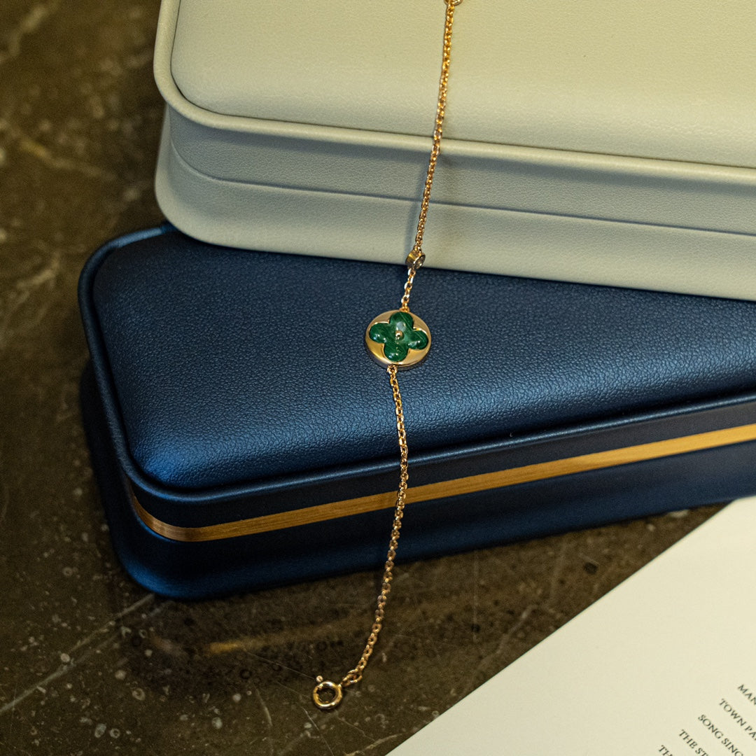 BRACELET DIANA SUN MALACHITE 1 DIAMANT EN OR ROSE