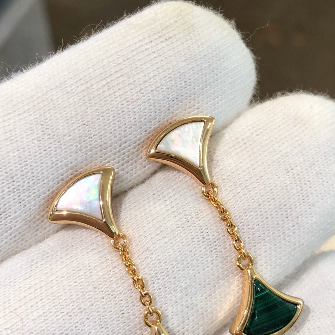 DIANA DREAM EARRINGS 3 MOTIFS MALACHITE MOP PINK GOLD