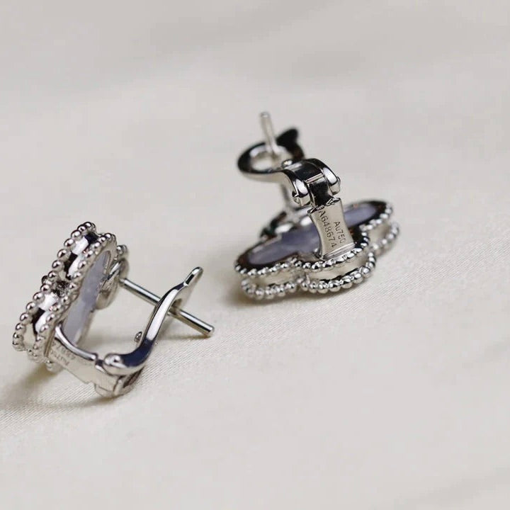 DIANA CLOVER MEDIUM 1 MOTIFS WHITE MOP EARRINGS SILVER