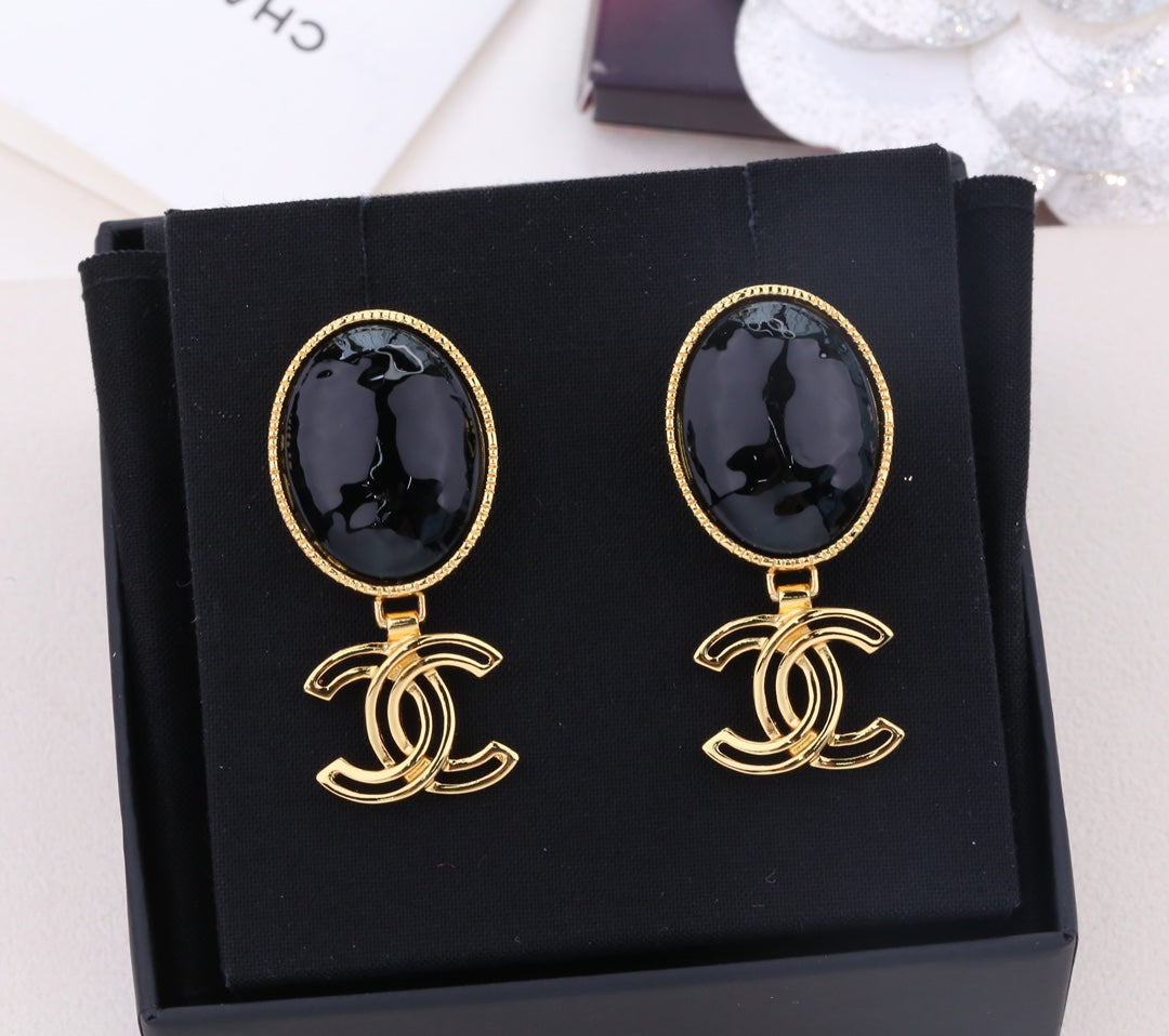 PENDIENTES GOTA DOBLE C ORO NEGRO