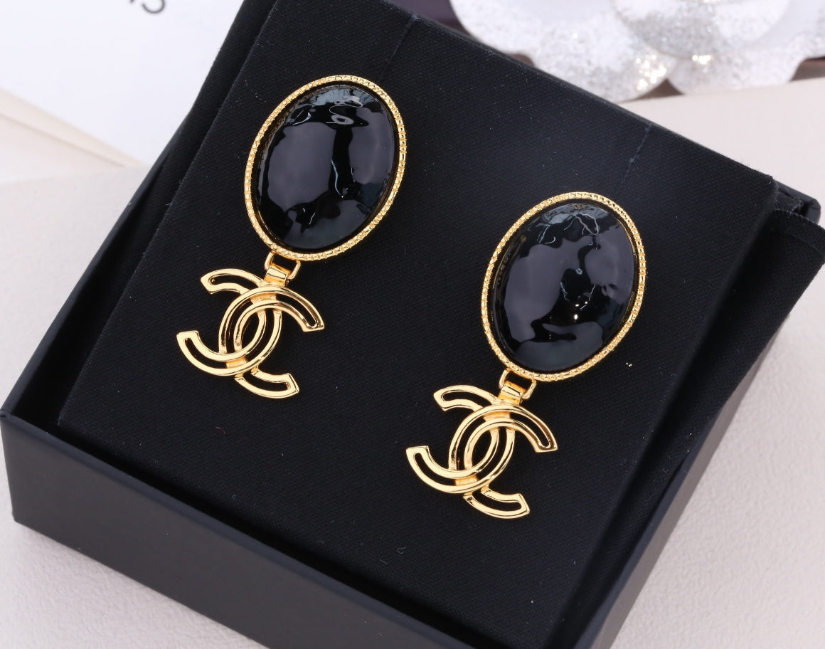 PENDIENTES GOTA DOBLE C ORO NEGRO