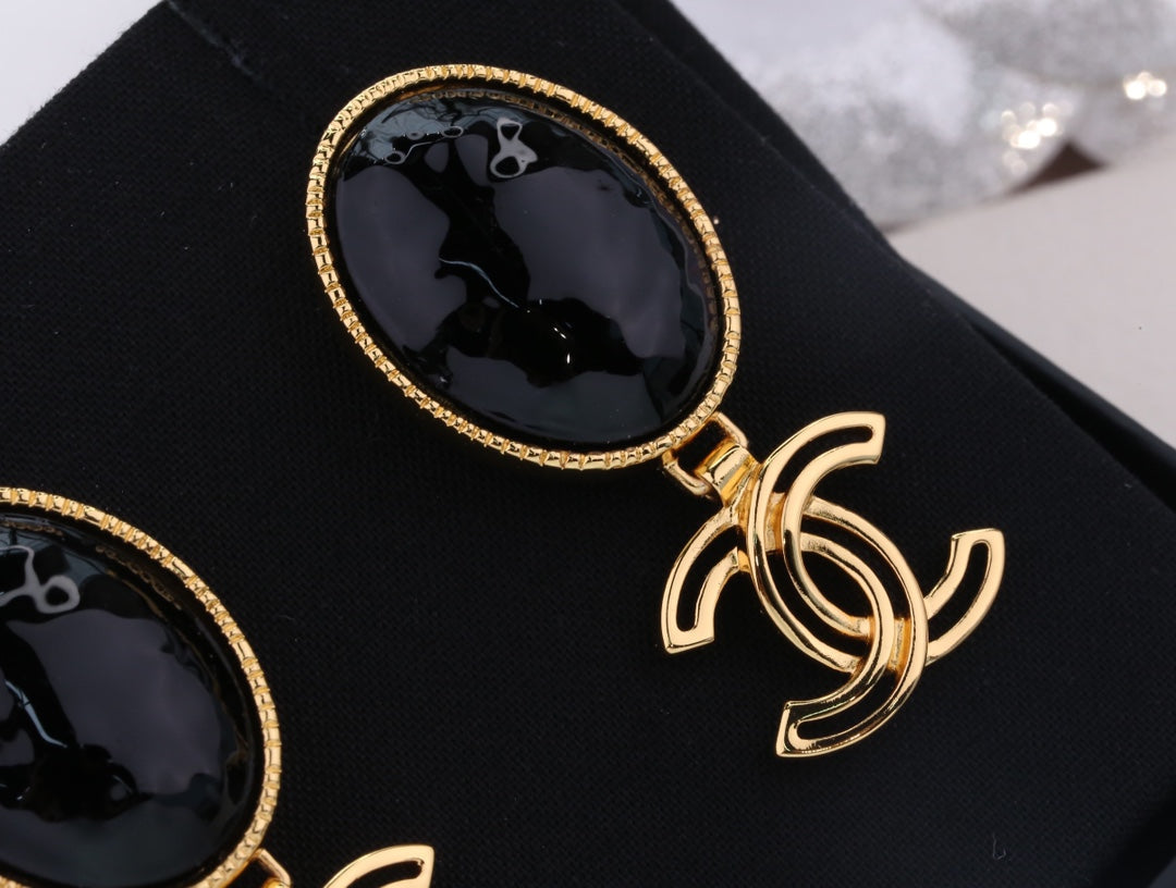 PENDIENTES GOTA DOBLE C ORO NEGRO