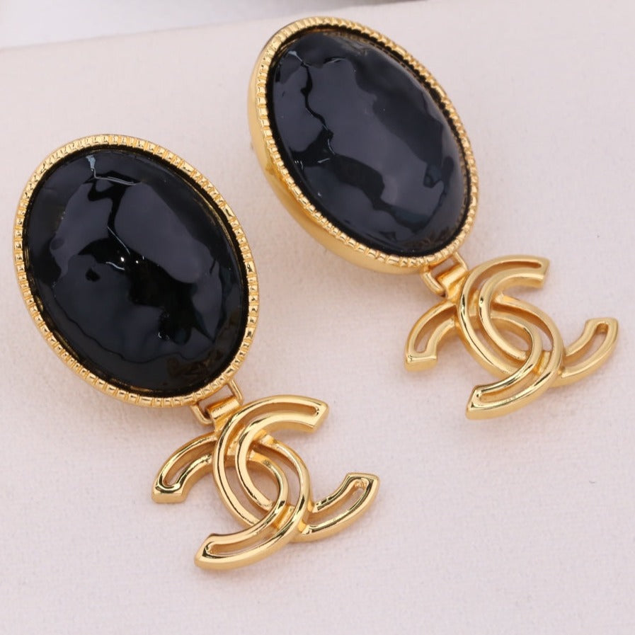 PENDIENTES GOTA DOBLE C ORO NEGRO