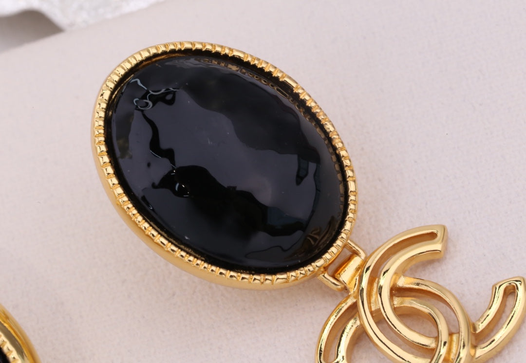 PENDIENTES GOTA DOBLE C ORO NEGRO