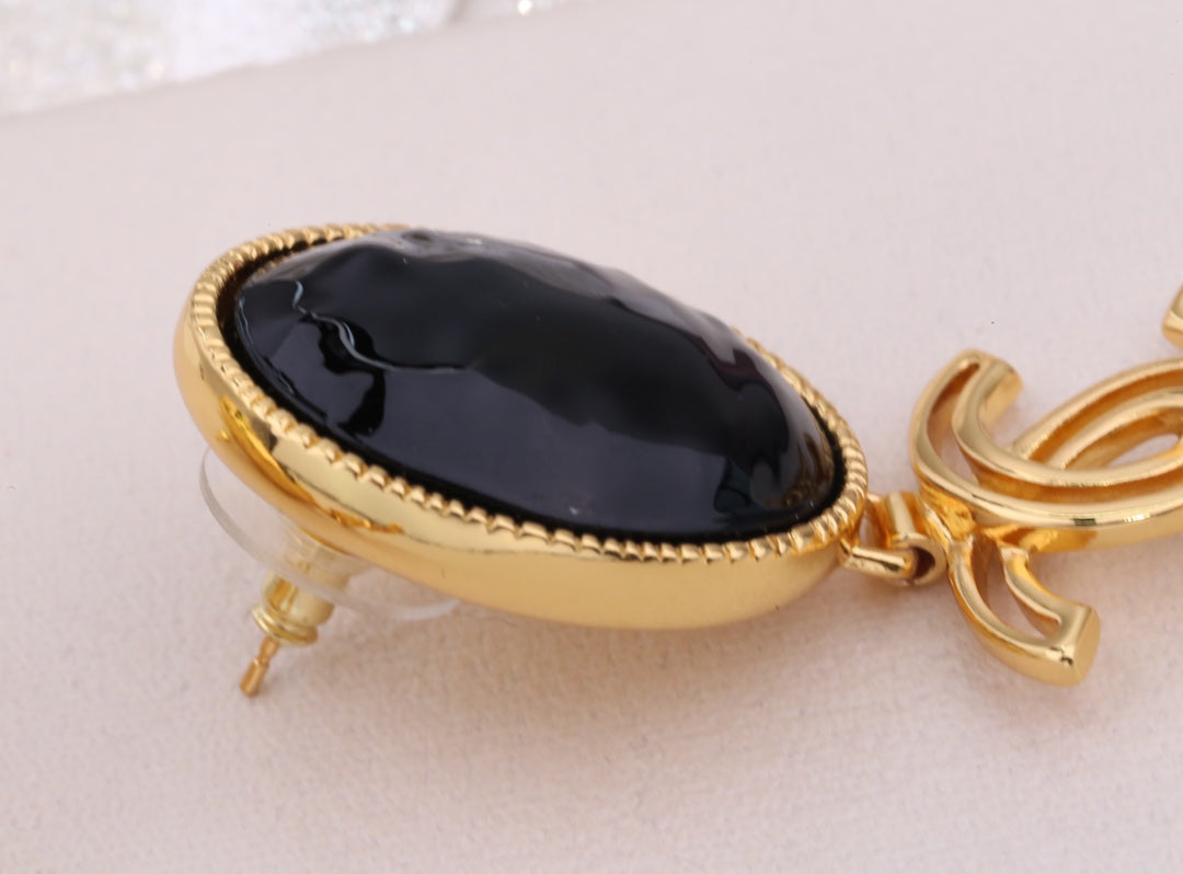 PENDIENTES GOTA DOBLE C ORO NEGRO