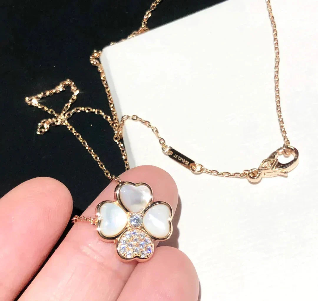 DIANA CLOVER MOP DIAMOND ROSE GOLD NECKLACE