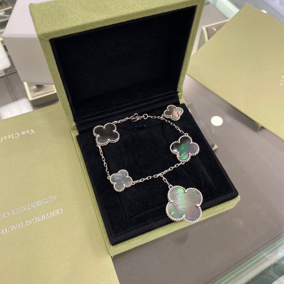 DIANA CLOVER 5 MOTIFS SIVLER DARK MOP BRACELET