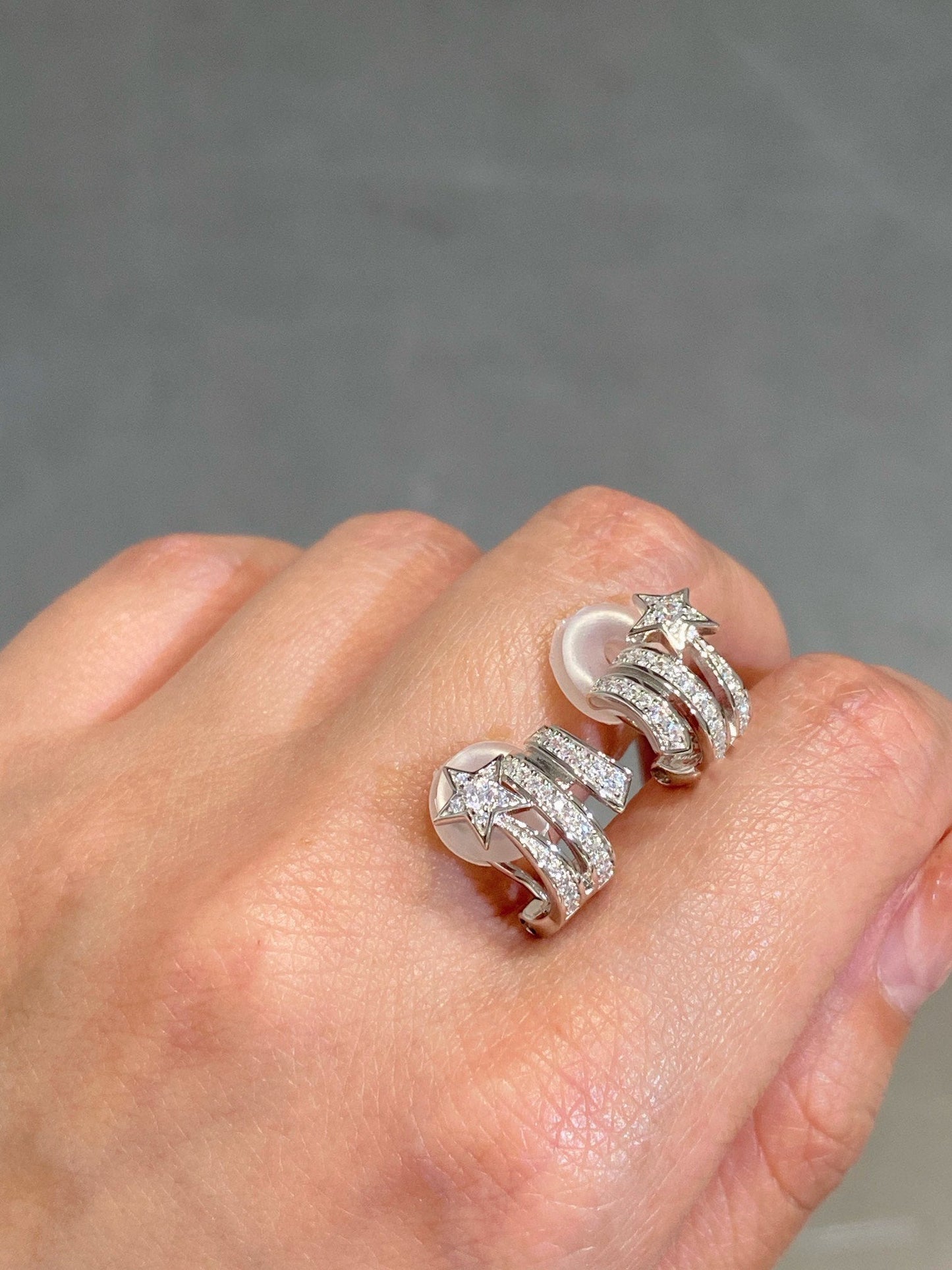PENDIENTES DE PLATA CON DIAMANTES DE DOBLE FILA DE ESTRELLA
