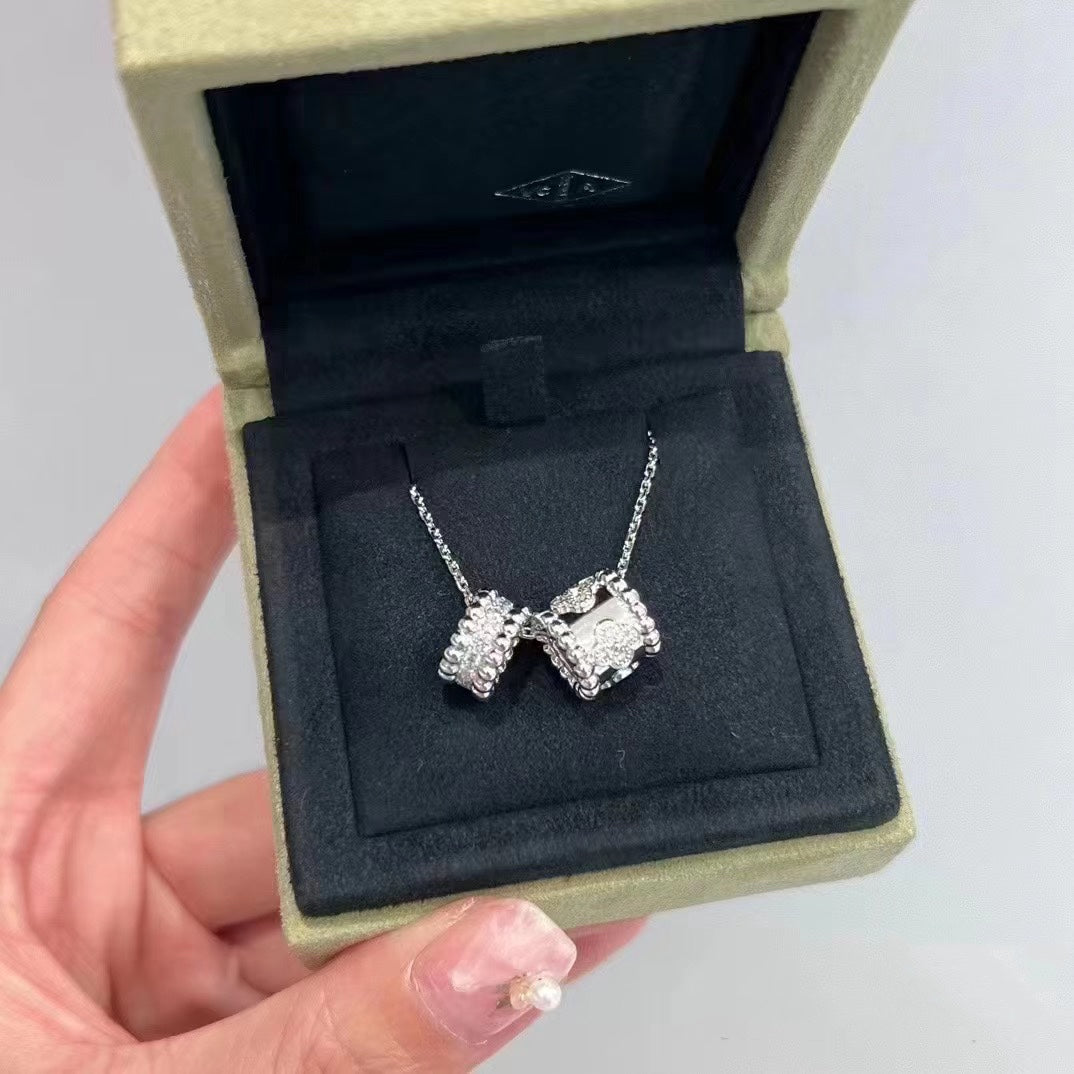 DIANA PERLEE DOUBLE PENDANT SILVER DIAMOND NECKLACE