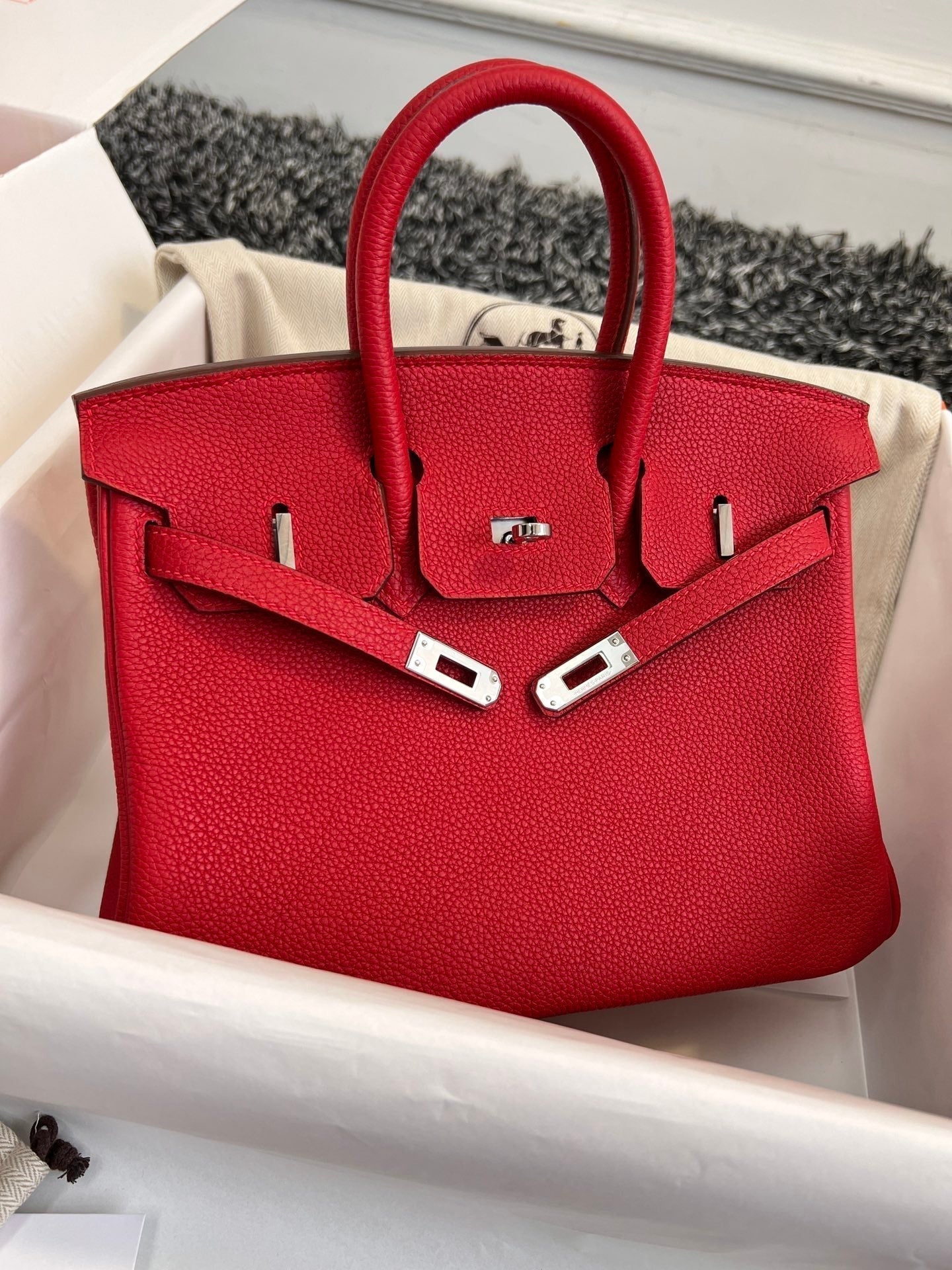 HM BIRKIN 25CM PIEL TOGO ROJA HIERROS PLATEADOS