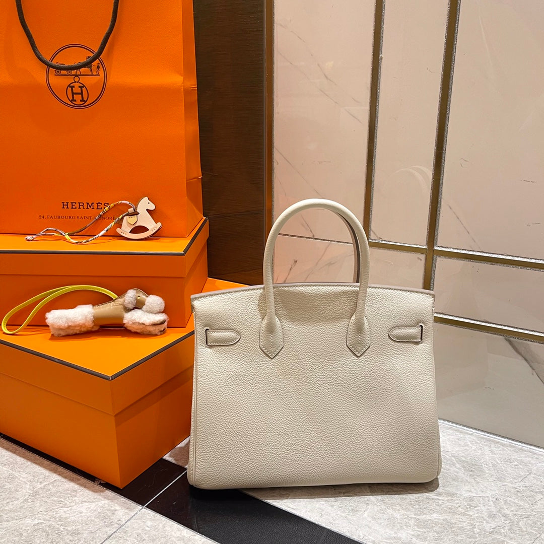 HM BIRKIN 30CM CUIR TOGO BLANC QUINCAILLERIE ARGENTÉE