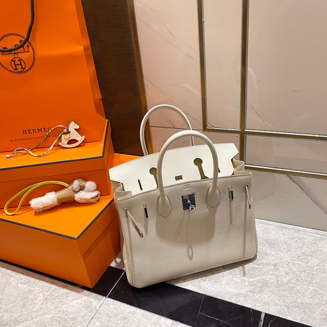 HM BIRKIN 30CM CUIR TOGO BLANC QUINCAILLERIE ARGENTÉE