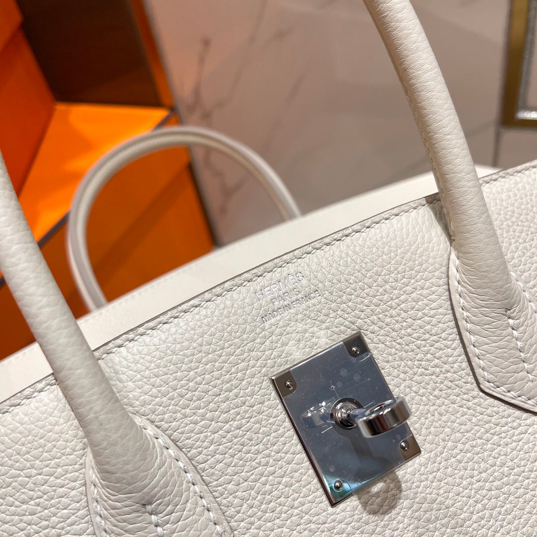 HM BIRKIN 30CM CUIR TOGO BLANC QUINCAILLERIE ARGENTÉE