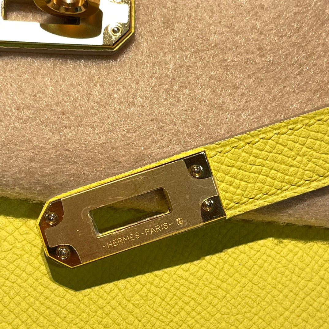 HM KELLY 25CM CUIR EPSOM LIME QUINCAILLERIE DORÉ