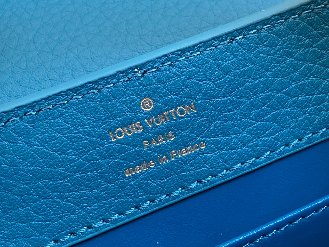 CAPUCINES MINI 21 BLUE TAURILLON GOLD HARDWARE
