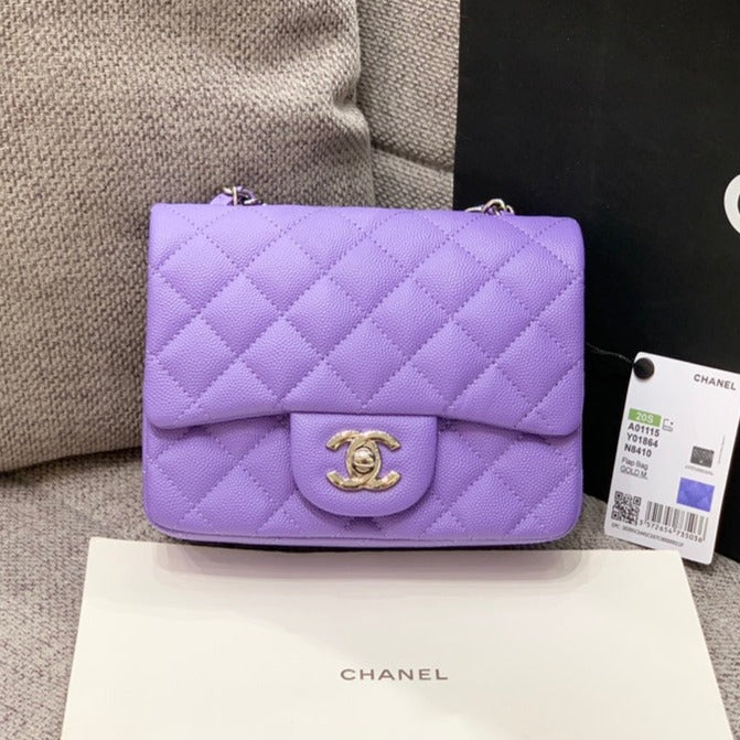 MINI SAC À RABAT CARRÉ 17 CM VIOLET CAVIAR QUINCAILLERIE ARGENTÉE