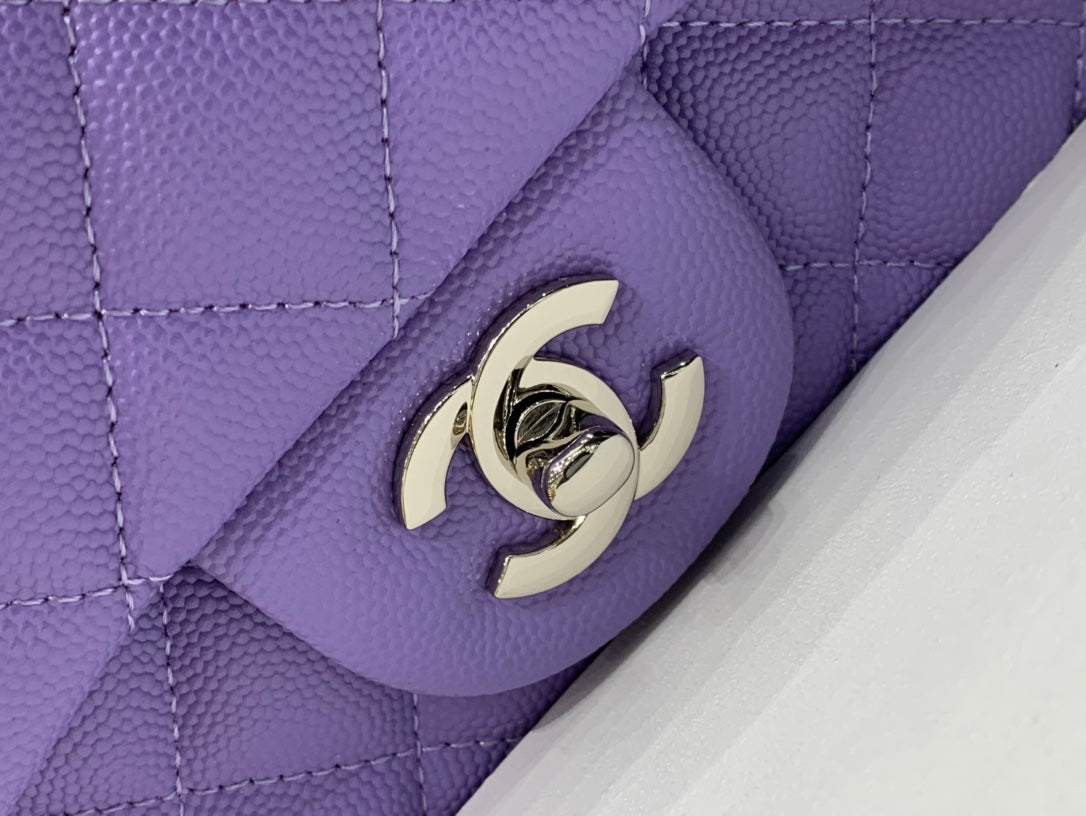 MINI SAC À RABAT CARRÉ 17 CM VIOLET CAVIAR QUINCAILLERIE ARGENTÉE