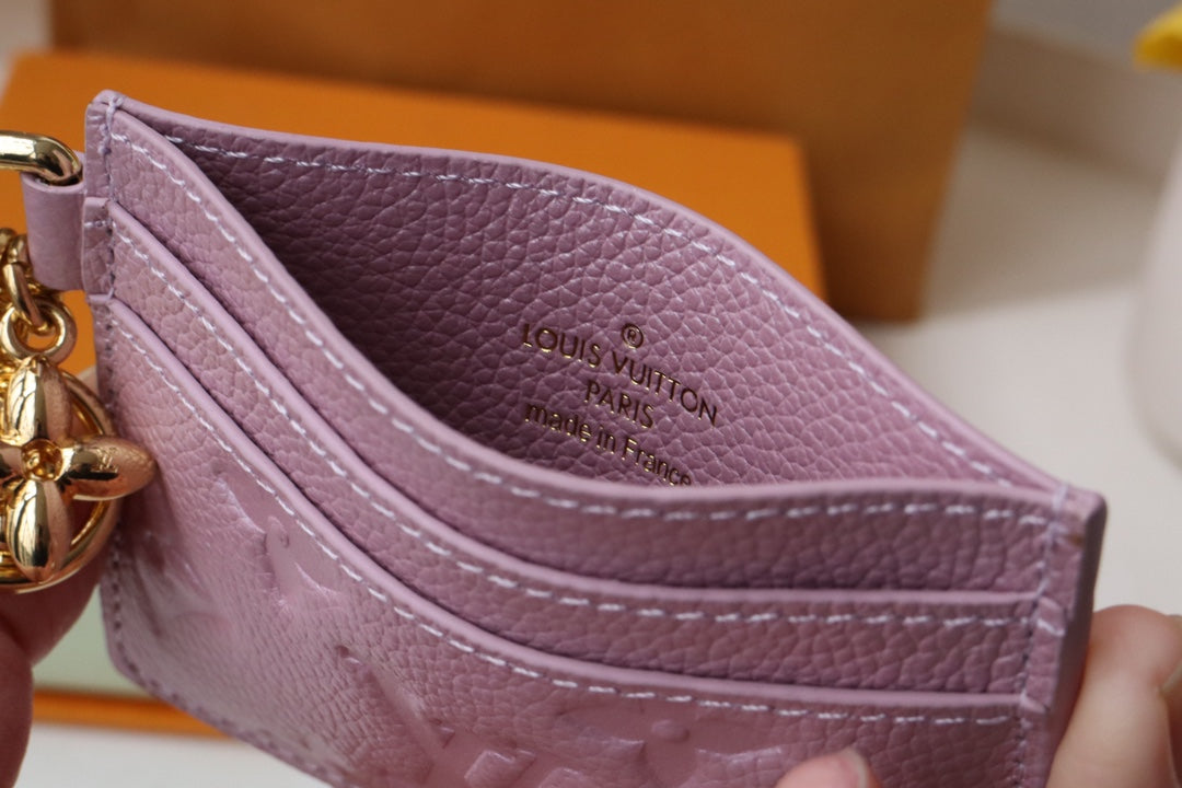 PORTE-CARTES CHARM EN TOILE MONOGRAMME ROSE