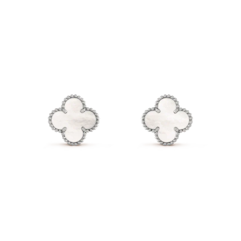 DIANA CLOVER MEDIUM 1 MOTIFS WHITE MOP EARRINGS SILVER