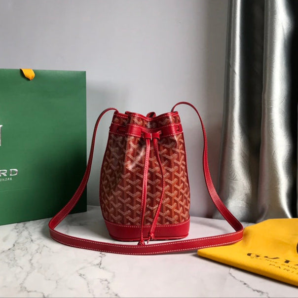 BOLSO DE CUBO PETIT FLOT 22 EN LONA GOYARDINE ROJA CLÁSICA Y RIBETE DE PIEL DE CORDERO