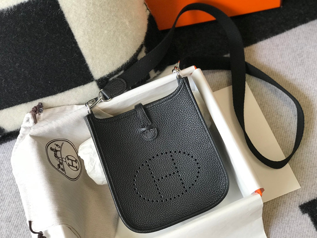 Mini Evelyne 18cm Noir Togo Quincaillerie Argentée