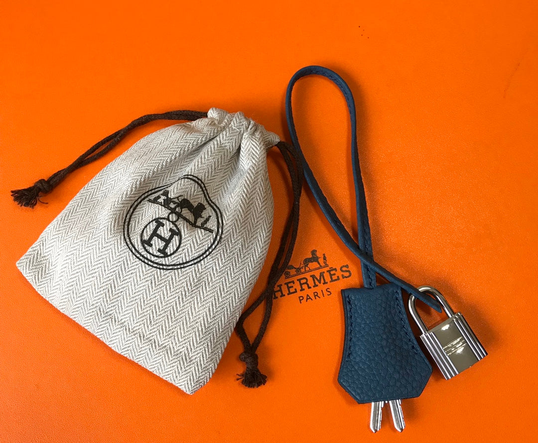 serrure picotin cuir togo bleu quincaillerie argentée