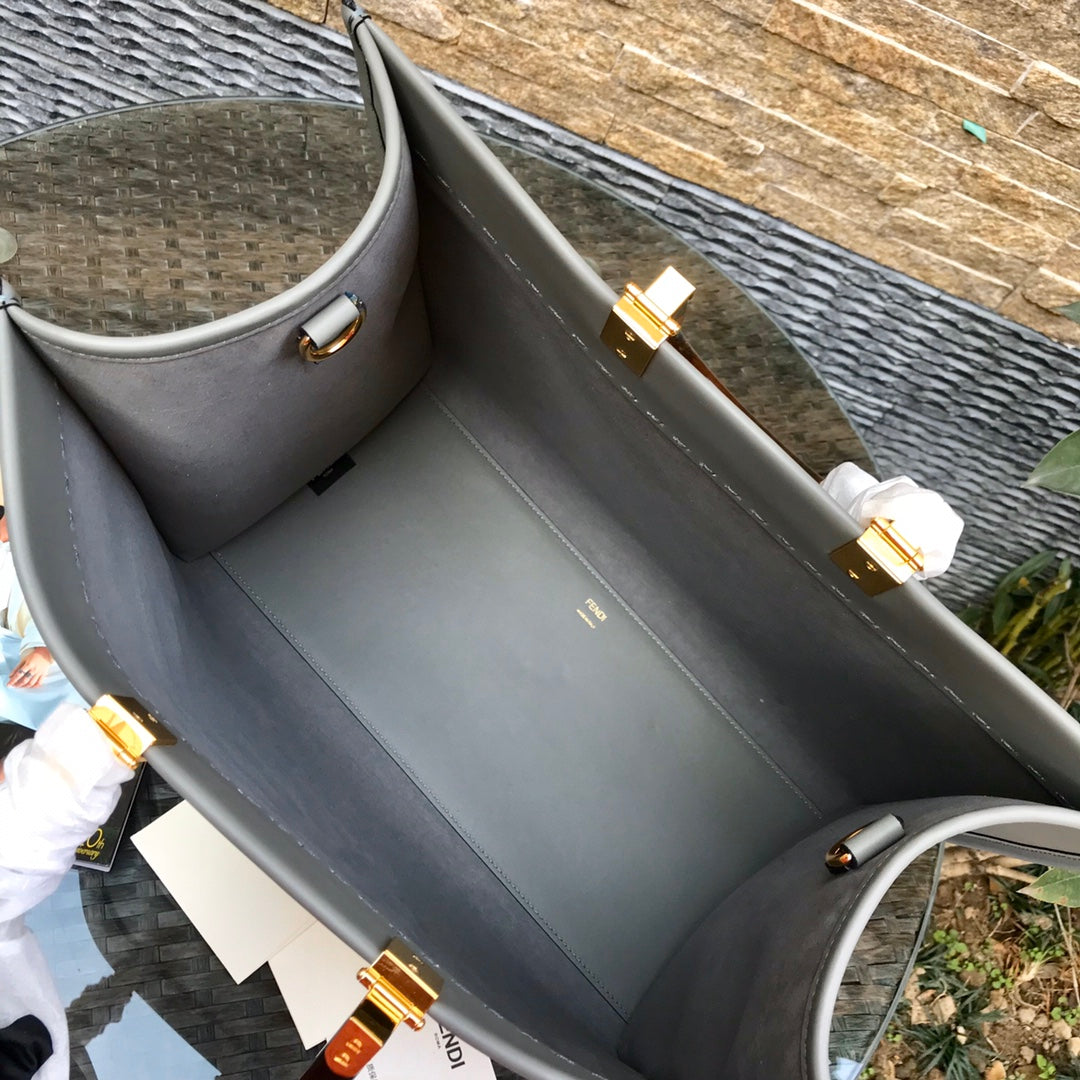 Bolso grande Fend Sunshine 40.5 de piel gris