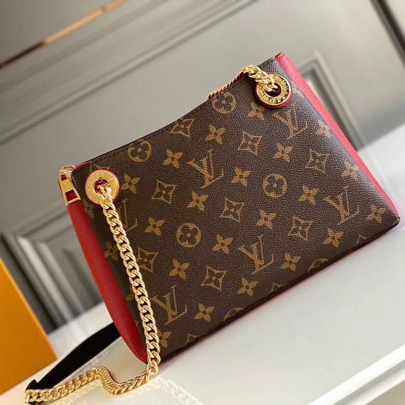 Bolso de hombro Surene BB de 24 cm con cadena y lona monograma de piel de becerro roja