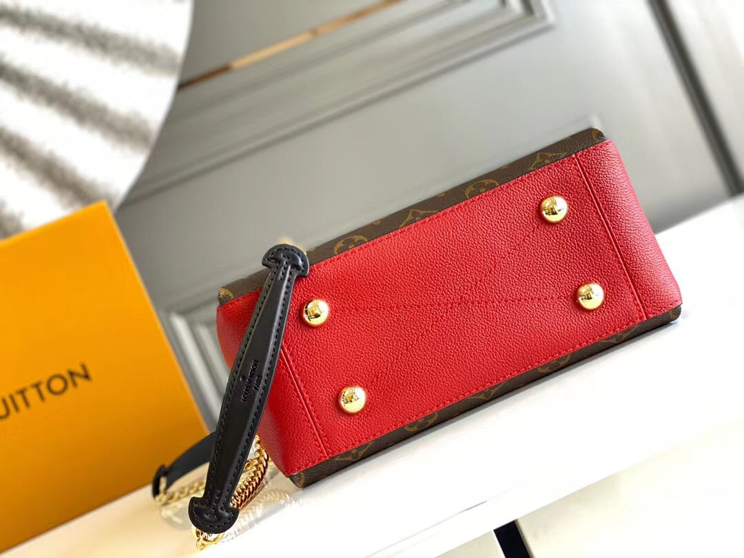Bolso de hombro Surene BB de 24 cm con cadena y lona monograma de piel de becerro roja