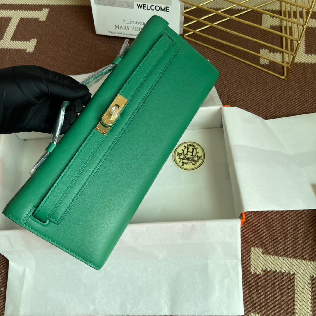 HM Kelly Cut 31cm Cuero Swift Verde Ghw