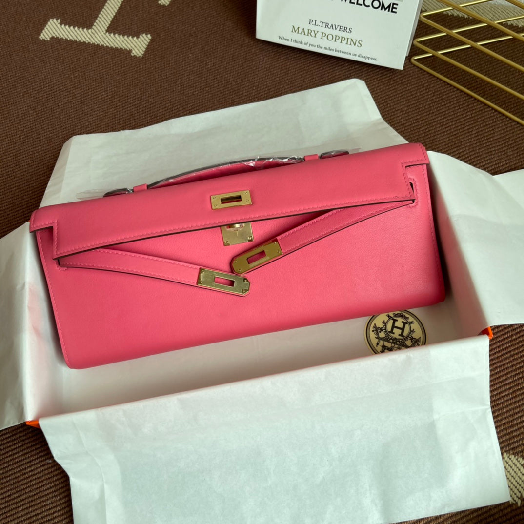 HM Kelly Cut 31cm Rosa Swift Cuero Ghw