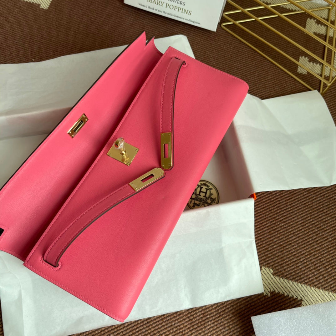 HM Kelly Cut 31cm Rosa Swift Cuero Ghw