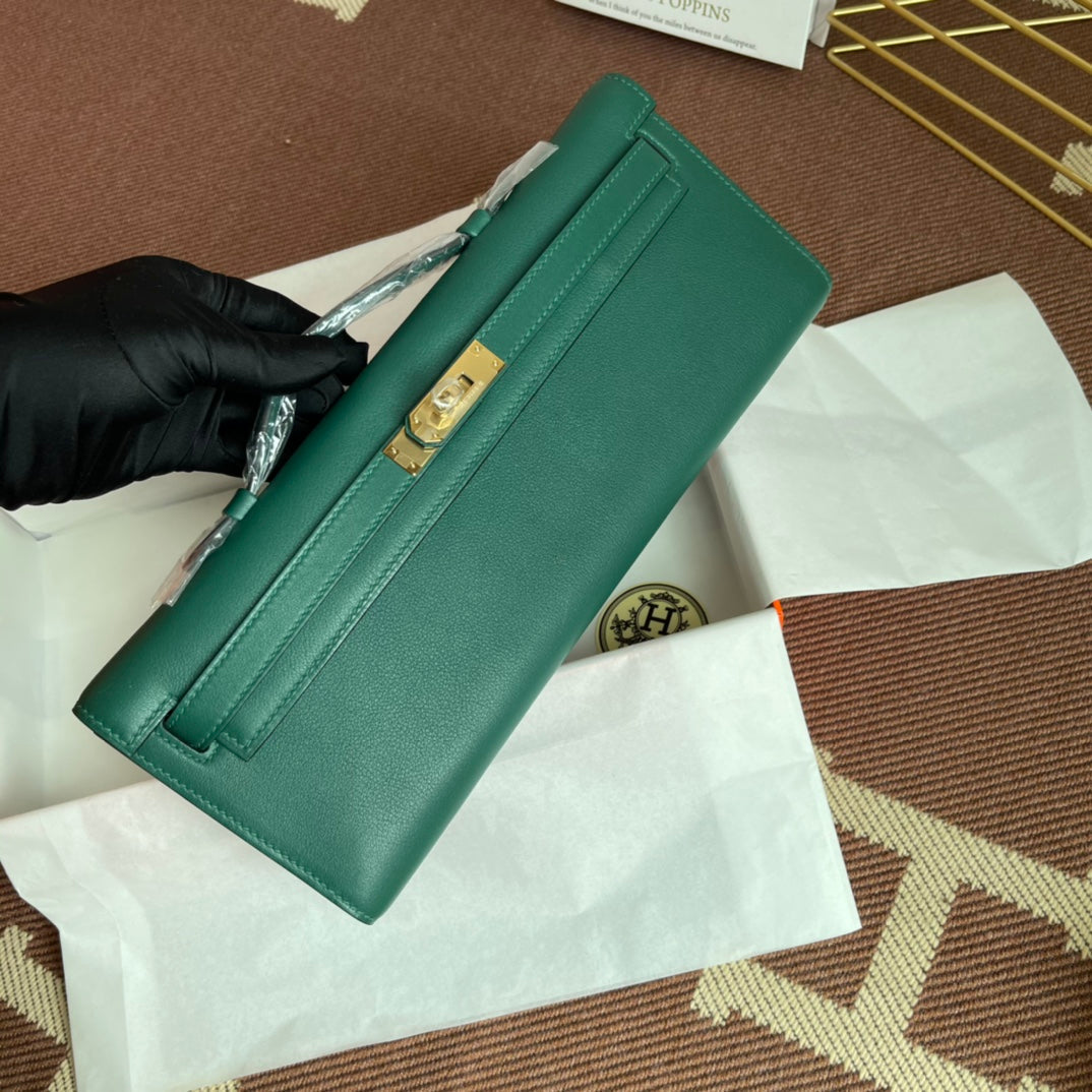 HM Kelly Cut 31cm Cuero Swift Verde Oscuro Ghw