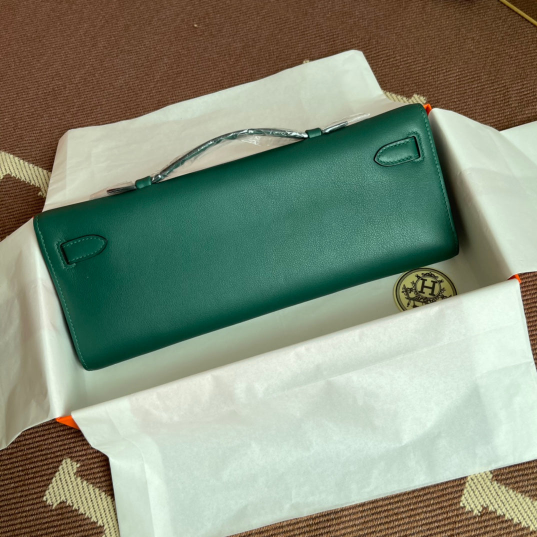 HM Kelly Cut 31cm Cuero Swift Verde Oscuro Ghw