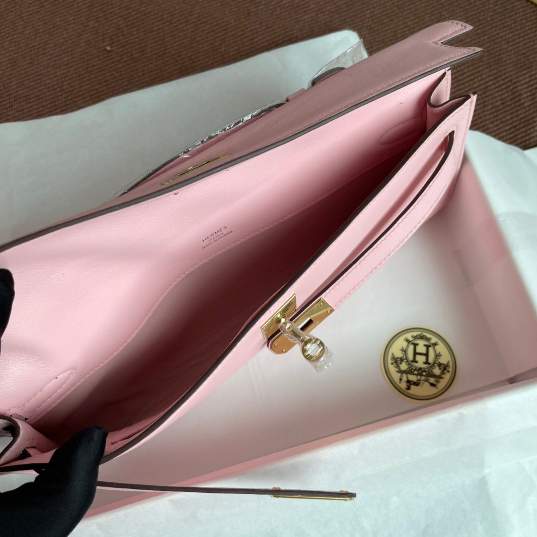 HM Kelly Cut 31cm Flamingo Swift Cuero Ghw