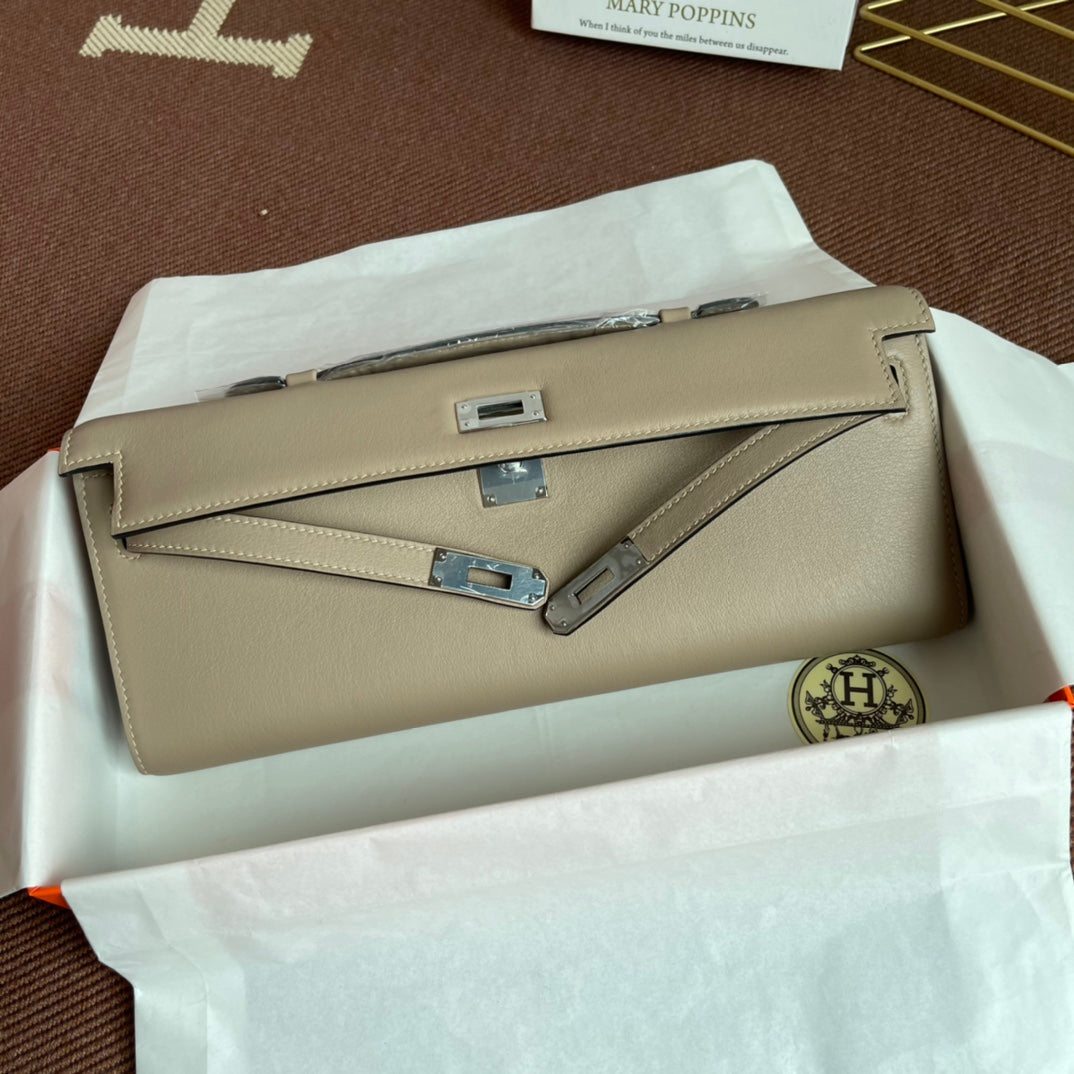 HM Kelly Cut 31cm Gris Claro Swift Cuero Shw