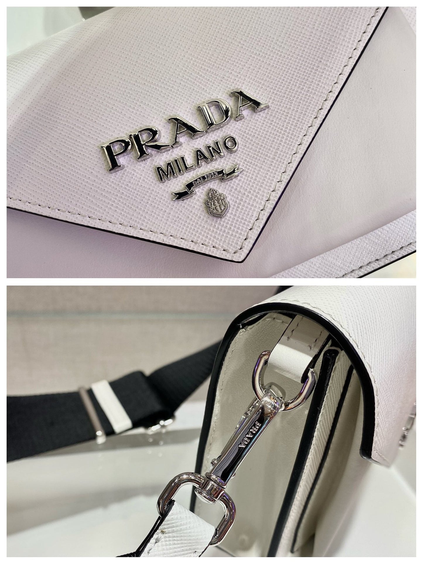 BOLSO SOBRE CON SOLAPA 20 EN PIEL SAFFIANO BLANCA