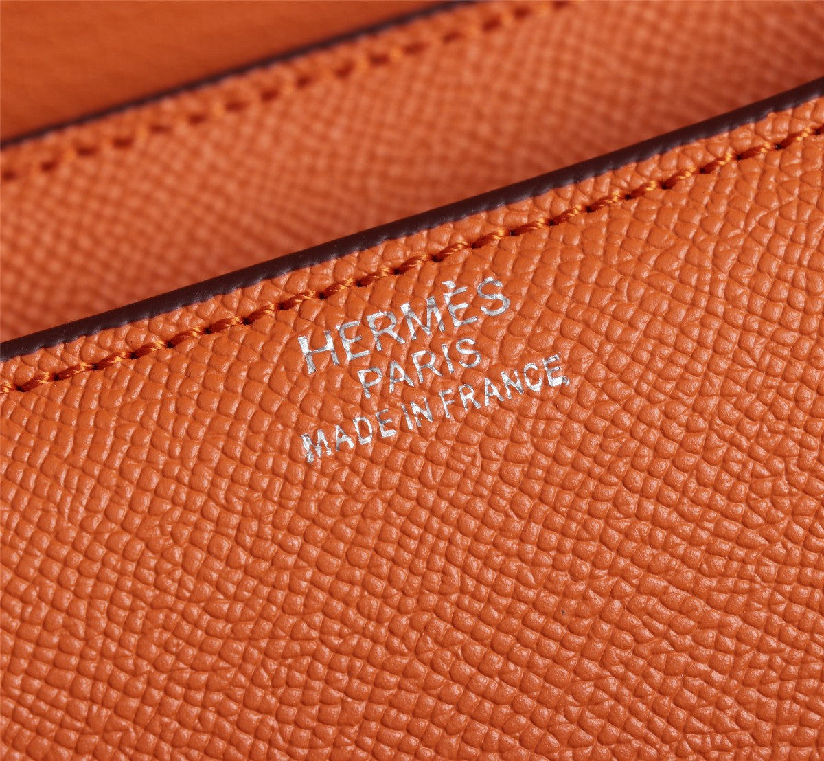 SACS HM CONSTANCE 22 ORANGE EPSOM QUINCAILLERIE ARGENTÉE