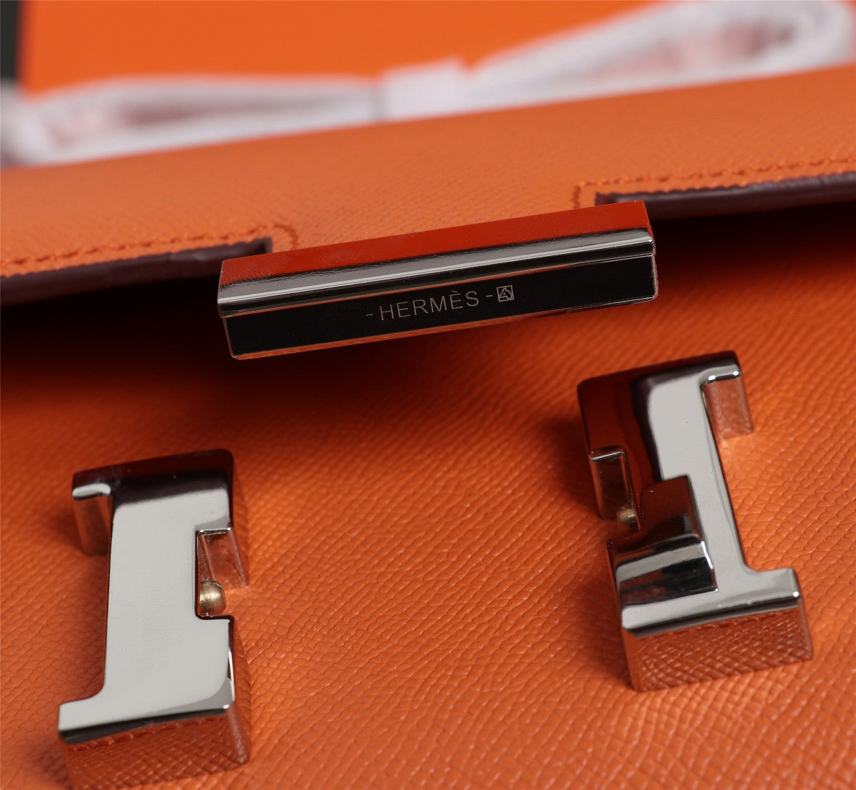 SACS HM CONSTANCE 22 ORANGE EPSOM QUINCAILLERIE ARGENTÉE