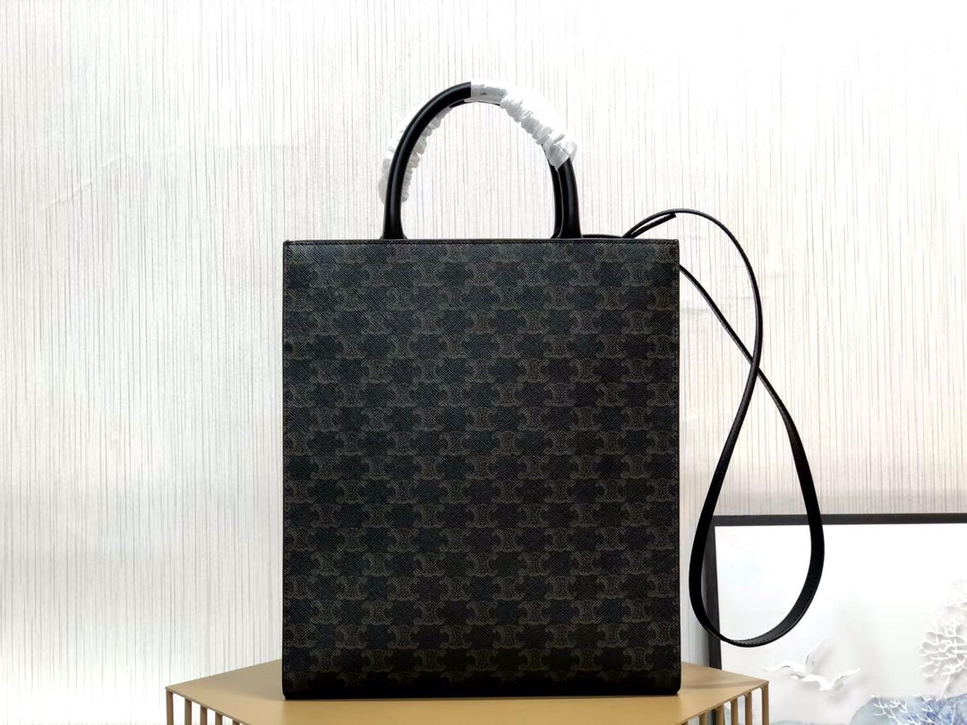 petit cabas vertical 28cm tout noir toile triomphe